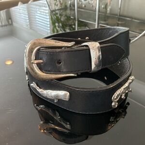 Vintage HONEST Genuine Leather Belt 32 Animal Safari Zoo Pewter Concho 90's